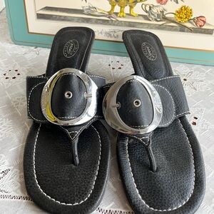 Dr. Scholl's Leather Sandals with Silver Buckle